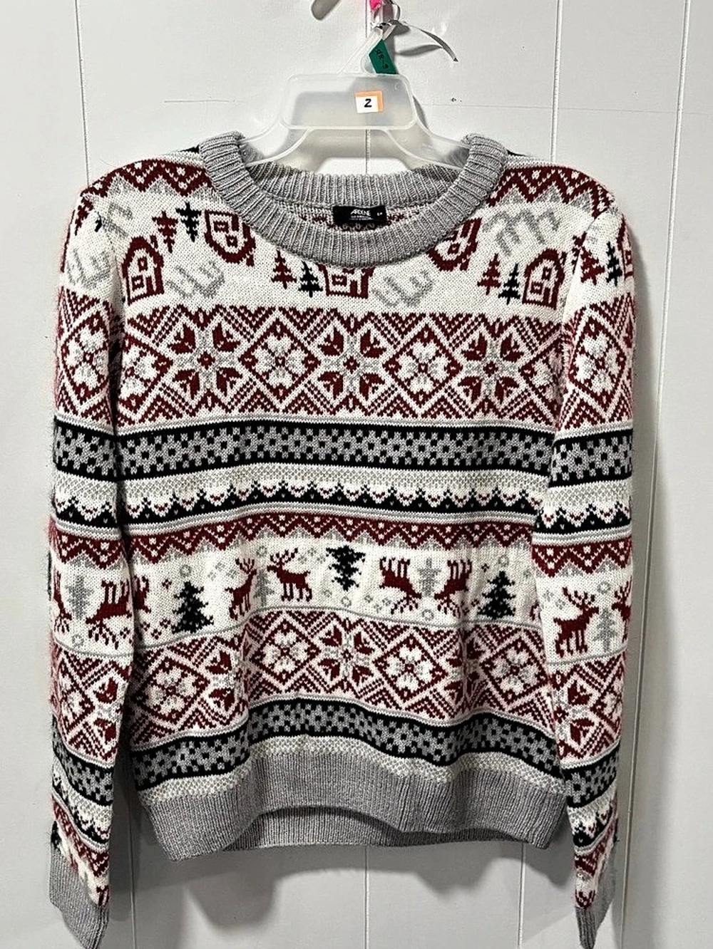 Ardene Fair Isle Crewneck Sweater in Gray & Red Size Small